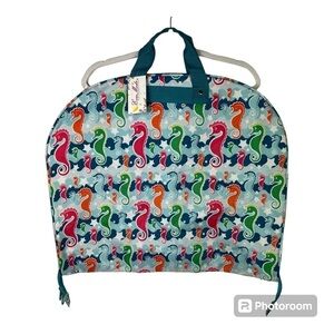 Seahorse Print Travel Garment Bag Blue NWT